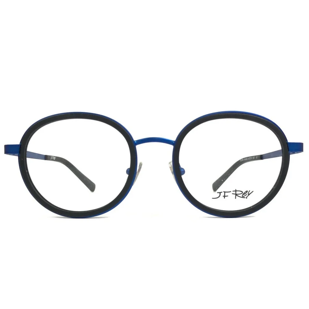 J.F. Rey Eyeglasses Frames FUN 0025 Matte Black Blue Round Full Rim 47-19-135